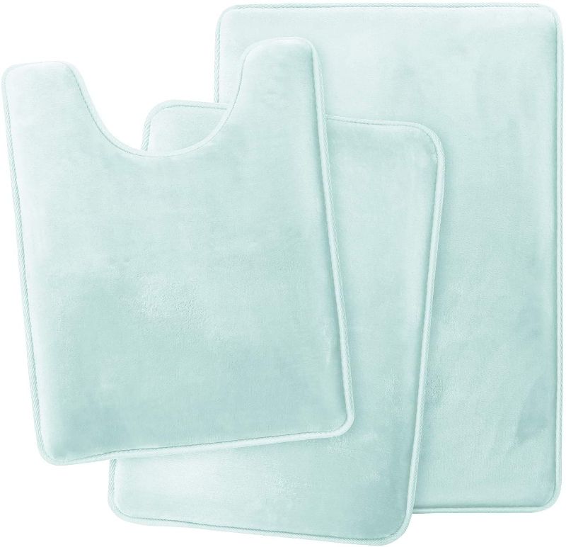 Photo 1 of Clara Clark Bathroom Rugs, Ultra Soft Plush Bath Mat for Bathroom, Non-Slip, Machine Wash, Dries Quickly, Velvet Memory Foam Bath Rugs, 3 Piece Set, Light Blue
