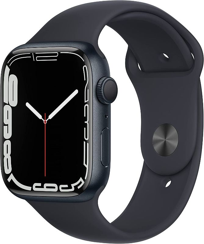 Photo 1 of Apple Watch Series 7 GPS, 45mm Midnight Aluminum Case with Midnight Sport Band - Regular
