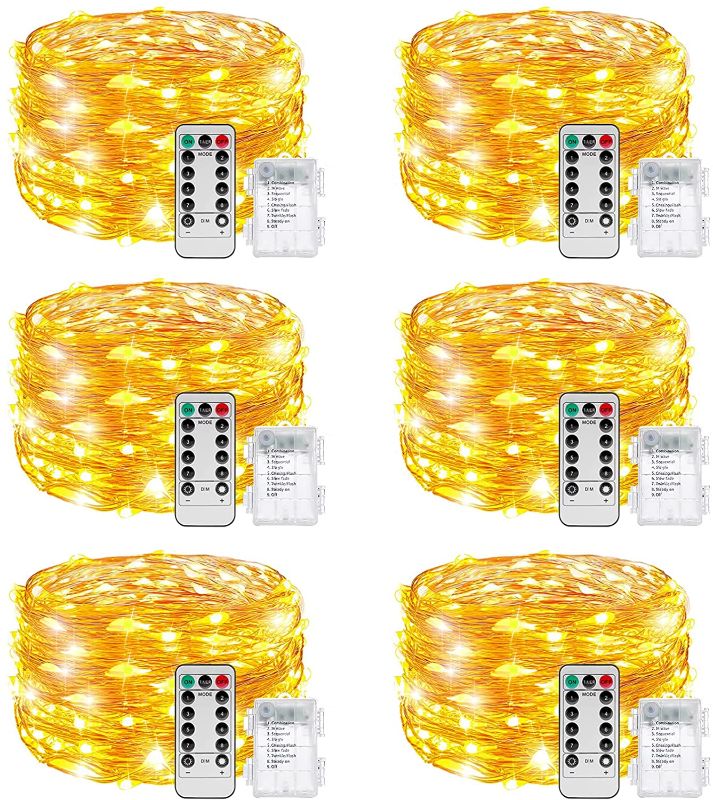 Photo 1 of 6pk KPafory Fairy Lights Battery Operated, 2 Pack 20Ft 60LEDS Twinkle Lights with Remote Control Timer Waterproof for Bedroom Party Wedding Christmas Indoor and Outdoor Decorations