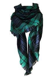 Photo 1 of Wander Agio Wander Agio Womens Warm Scarf Triangle Shawls Large Scarves Stripe Plaid Fichu Dark Green Colour 3
