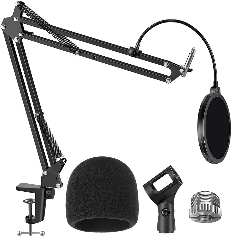 Photo 1 of InnoGear Mic Stand for Blue Yeti, Heavy Duty Microphone Stand with Microphone Windscreen and Dual Layered Mic Pop Filter Suspension Boom Scissor Arm Stands for Blue Spark and Other Mics, Medium
