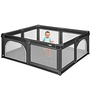 Photo 1 of VIVOHOME Portable Large Baby Playpen, Safety Indoor Playard with Anti-Slip Suction Cups, Deep Gray
