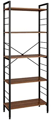 Photo 1 of Acasier 5-Tier Bookshelf, Industrial Wood Bookcase with Metal Frames, Tall Open Display Rack Standing Shelving Unit Storage Organizer for Home Office
