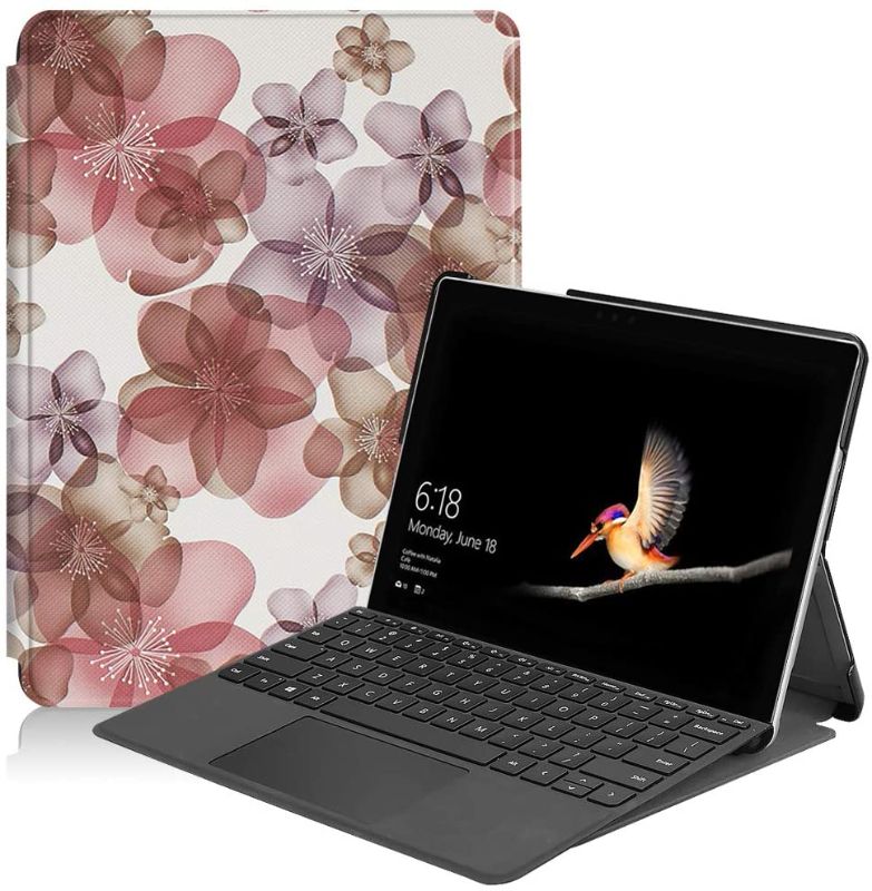 Photo 1 of Gylint Case for Surface Go 3 2021 Case, Slim Fit Leather Case Cover with Pencel Holder for Microsoft Surface Go 3 2021 / Surface Go 2 2020 / Surface Go 2018 Flower
