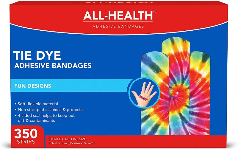 Photo 1 of All Health Tie Dye Adhesive Bandages.75 in x 3 in, 350 ct | Fun Colorful Designs for Minor Cuts & Scrapes, First Aid, and Wound Care
2pk