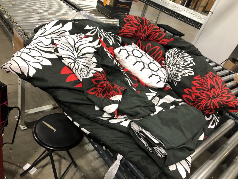 Photo 2 of Comfort Spaces Enya Comforter Set-Modern Floral Design All Season Down Alternative Bedding, Matching Shams, Bedskirt, Decorative Pillows, King(104"x90"), Red/Black...KING...
