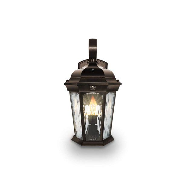 Photo 1 of Euri Lighting EFL-130W-MD Flickering Flame Lantern, Water Glass, with Integrated Security Light (3000K), Photocell and Motion-Sensor (Dusk-to-Dawn), O
