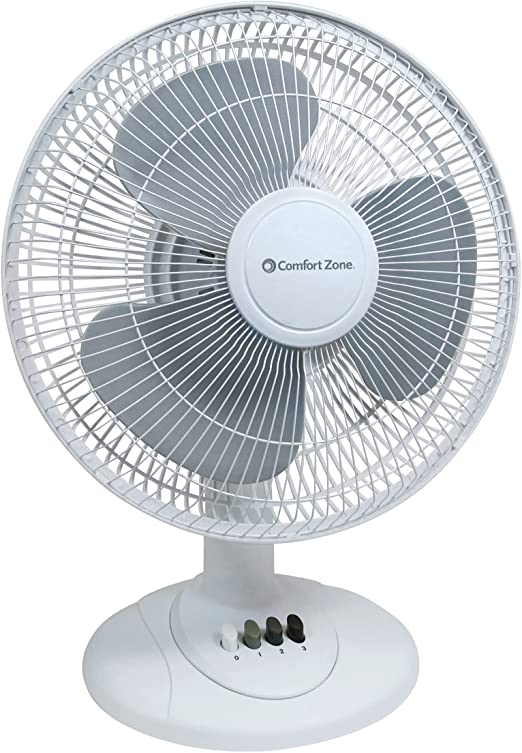 Photo 1 of Comfort Zone CZ121WT Quiet 3-Speed 12-inch Oscillating Table Fan with Adjustable Tilt
