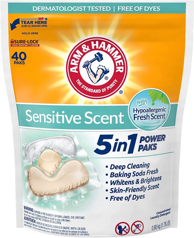 Photo 1 of Arm & Hammer Sensitive Scent 5-in-1 Laundry Detergent Power Paks, 40 Count
