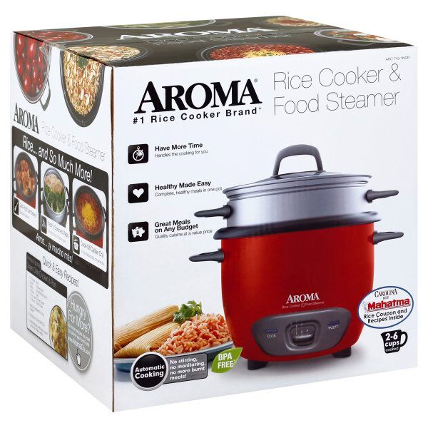 Photo 1 of AROMA ARC-743-1NGR 3 Cups (Uncooked)/6 Cups (Cooked) Pot-Style Rice Cooker and Food Steamer, Red
