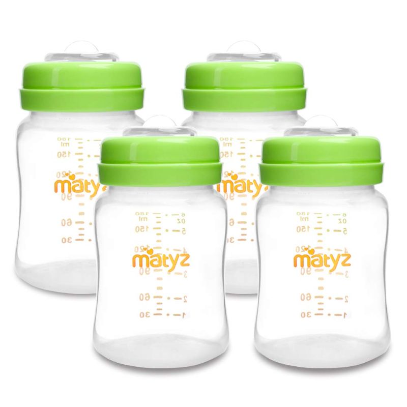 Photo 1 of Matyz 4-Pack Breastmilk Storage Bottles with Lids (Green, 6oz Each) - Wide Mouth Breastmilk Collection Storage Bottle - Leakproof Breast Pump Bottle for Spectra Medela Philips Breast Pumps
