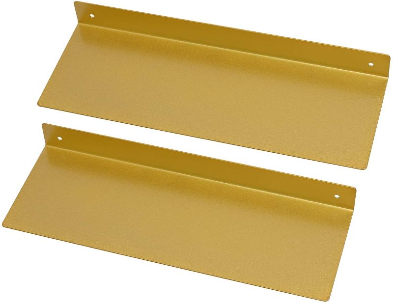 Photo 1 of 16 Inch Metal Floating Shelves for Wall, Industrial Modern Steel Wall Shelves for Living Room, Bathroom, Kitchen and Office [15.7” x 5.5” Gold]
