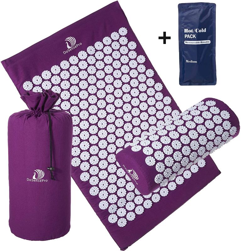 Photo 1 of Acupressure Mat and Pillow Massage Set - by DoSensePro + Gel Pack. Acupressure Mattress for Neck and Back Pain. Relieve Sciatic, Headaches, Aches. Natural Sleeping Aid. Best Relaxation Gift (Purple)
