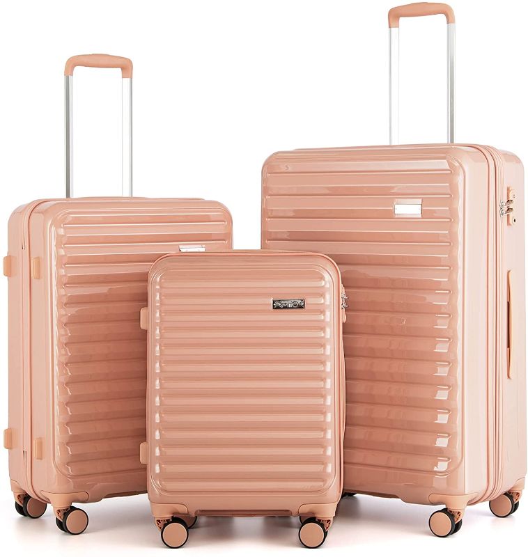 Photo 1 of Coolife Luggage Suitcase 3 Piece Set expandable (only 28”) ABS+PC Spinner suitcase with TSA Lock carry on 20 in 24in 28in (sakura pink)