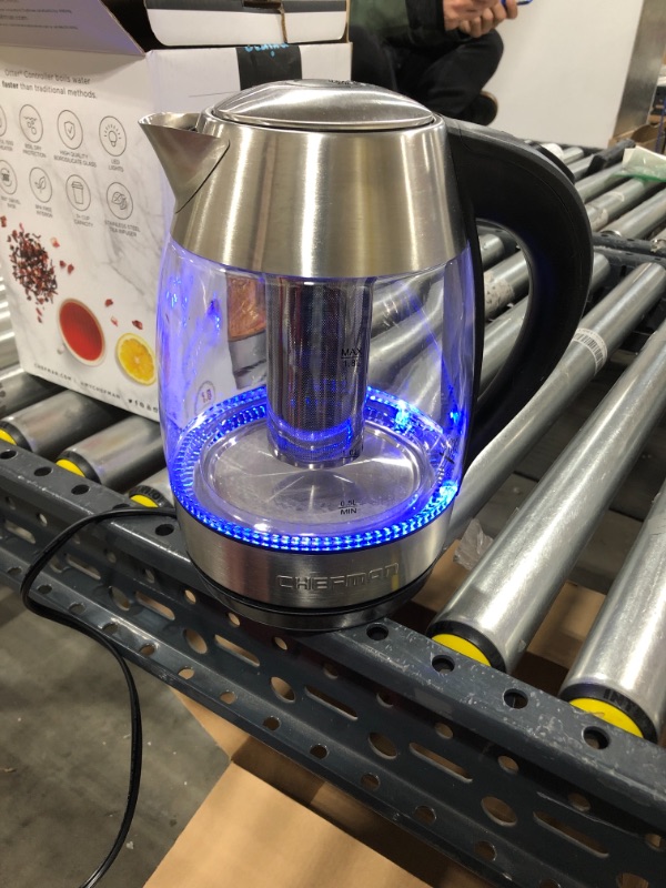 Photo 1 of Chefman Electric Glass Kettle, Fast Boiling W/ LED Lights, Auto Shutoff & Boil Dry Protection, Cordless Pouring, BPA Free, Removable Tea Infuser, 1.8 Liters
