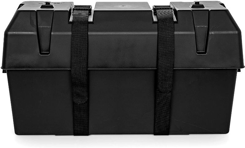 Photo 1 of Camco Heavy-Duty Double Battery Box with Straps and Hardware| Safely Holds (2) 6V Group GC2 Batteries or (2) 12V Group 24:24M Batteries | Constructed of Durable, Anti-Corrosion Material (55375)
