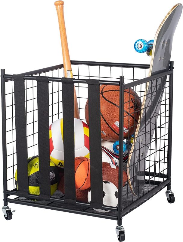 Photo 1 of Ball Organizer for Garage, Garage Organizer Sport Rack, Ball Basket Storage with Elastic Straps