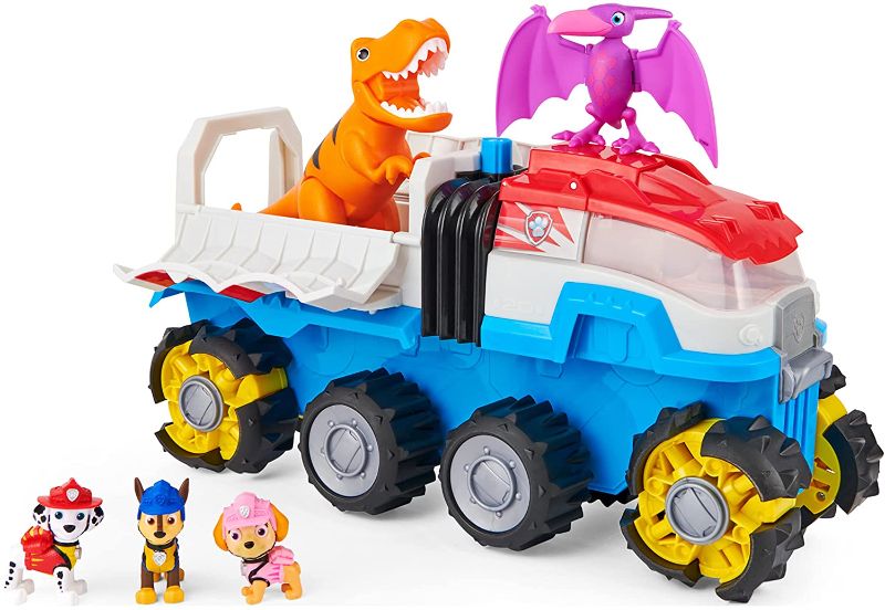 Photo 1 of Paw Patrol, Dino Patroller Motorized Vehicle with 3 Exclusive Bonus Action Figures and 2 Dinosaur Toys (Amazon Exclusive), Kids Toys for Ages 3 and up
