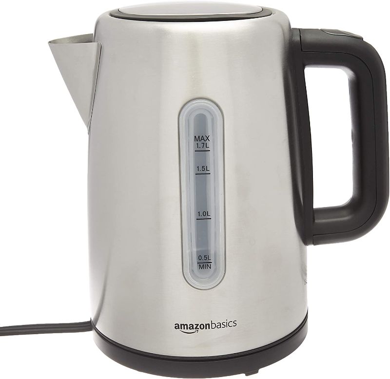 Photo 1 of Amazon Basics Stainless Steel Fast, Portable Electric Hot Water Kettle for Tea and Coffee, 1.7-Liter, Silver
