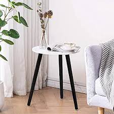 Photo 1 of Apicizon Round Side Table, White Nightstand Coffee End Table for Living Room, Bedroom, Small Spaces, Easy Assembly Modern Home Decor Bedside Table with Natural BLACK Wood Legs, 16.5 x 20.5 Inches
