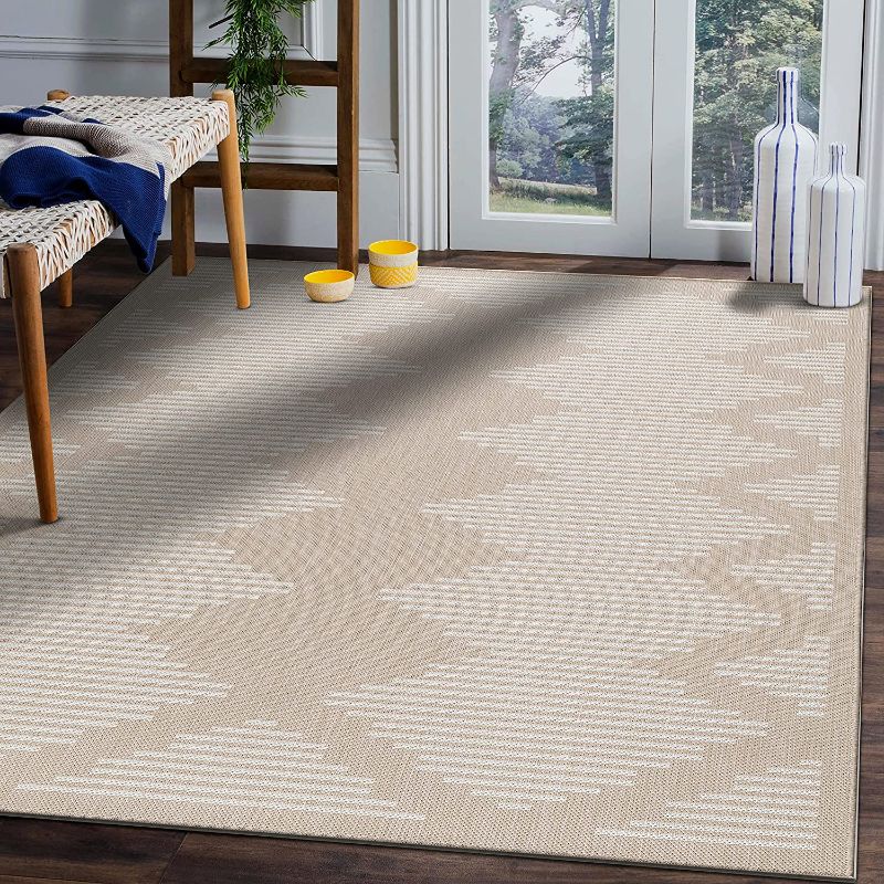 Photo 1 of Beverly Rug Waikiki Collection Indoor/Outdoor Stripes Area Rug, 5'3x7'0 - Beige / White - WKK20101
