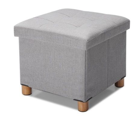 Photo 1 of Brrnoo Storage Ottoman with Tray, Foot Stools and Ottomans with Wooden Feet, Storage Cube Seat Linen Grey 15"
