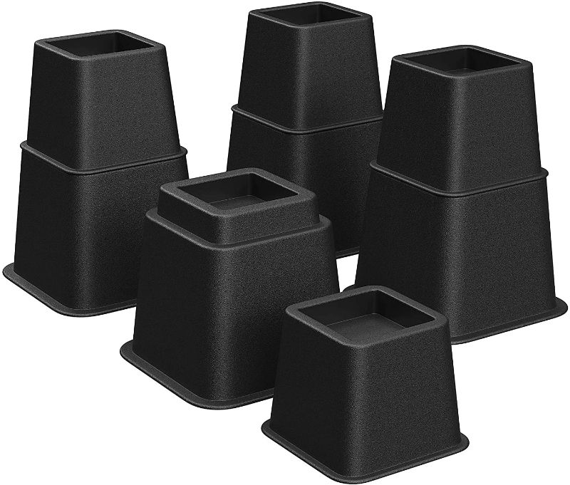 Photo 1 of Bed Risers, 8-Pack Furniture Risers, Heavy Duty Bed Lifts in Heights of 3, 5 or 8 Inches, Lifts up to 1300 lb, Stackable Risers for Sofa, Table Legs Extenders, Black