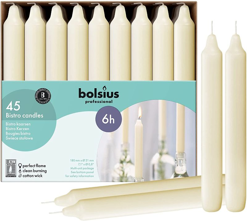 Photo 1 of Bolsius Straight Unscented Ivory Candles Pack of 45 - 7-inch Long Candles - 6 Hour Long Burning Candles - Perfect for Emergency Candles, Chime Candles, Table Candles for Wedding, Dinner, Christmas
