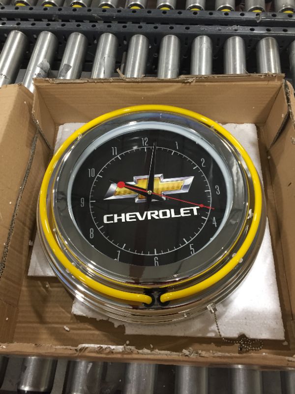 Photo 2 of Chevrolet Chrome Double Ring Neon Clock, 14"
