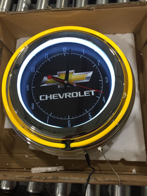 Photo 3 of Chevrolet Chrome Double Ring Neon Clock, 14"
