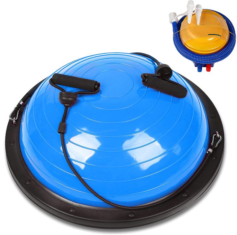 Photo 1 of Balance Ball Balance Trainer?Anti Slip Half Balance Ball Trainer Yoga Exercise Ball with Resistance Bands Bonus Foot Pump for Yoga Fitness, Strength Exercise, Home Gym Supports up to 660LBS
