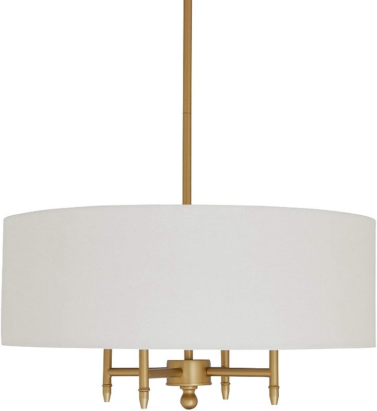 Photo 1 of Amazon Brand – Stone & Beam Contemporary Pendant Chandelier with White Shade - 20 x 20 x 42 Inches (Adjustable Height), Antique Gold
