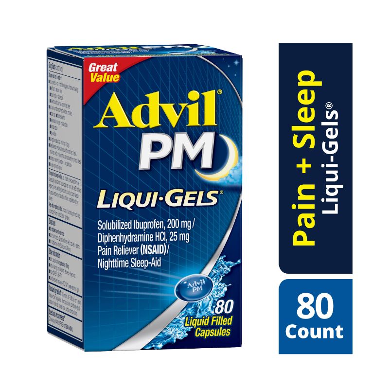 Photo 1 of Advil PM Liqui-Gels Pain Reliever & Nighttime Sleep Aid Ibuprofen Exp.07/2022