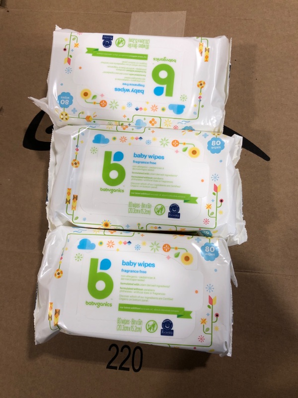 Photo 1 of Babyganics Baby Wipes - Fragrance Free, 80 Count 3pck