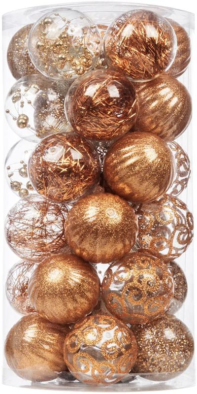 Photo 1 of XmasExp 30ct Christmas Ball Ornaments Set -Mini Clear Plastic Shatterproof Xmas Tree Ball Hanging Baubles Stuffed Delicate Glittering for Holiday Wedding Xmas Party Decoration (50mm/1.97",Champagne)
