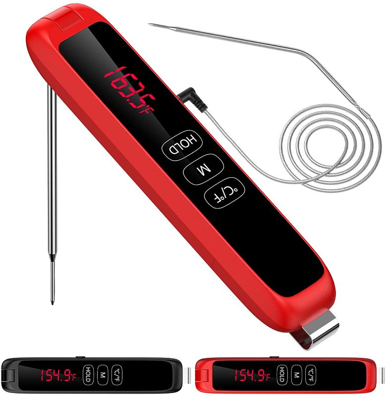 Photo 1 of Digital Meat Thermometer for Grill and Cooking, Herrfilk Instant Read Meat Thermometer with a Line Detachable for Oven, Waterproof Cooking Gadgets Food Thermometer with Alarm Function
