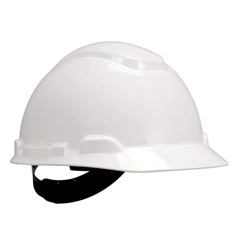 Photo 1 of 3M H-701P White Short Brim Hard Hat - 4-Point Suspension - Pin Lock Adjustment - Accessory Slots, Reversible Suspension - 70071577822 [20 EA PER CASE]
