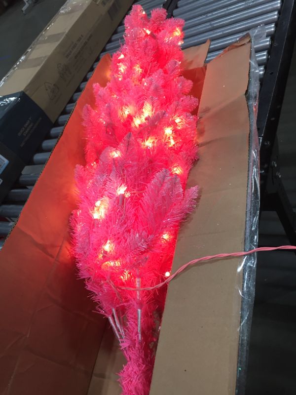 Photo 2 of 41in Pink Glittery Christmas Tree w/base & LED lights
