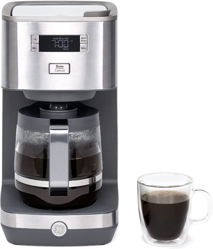 Photo 1 of GE Drip Coffee Maker With Timer | 12-Cup Glass Carafe Coffee Pot With Warming Plate | Adjustable Brew Strength | Wide Shower Head for Maximum Flavor | Kitchen Essentials | Stainless Steel