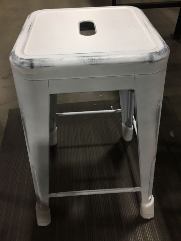 Photo 2 of Flash Furniture Commercial Grade 24" High Backless Distressed White Metal Indoor-Outdoor Counter Height Stool