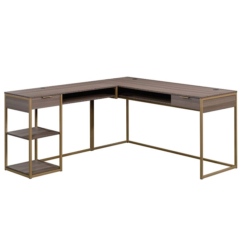 Photo 1 of Sauder International Lux L-Shaped Desk, L: 65.98" x W: 60.0" x H: 29.72", Diamond Ash Finish