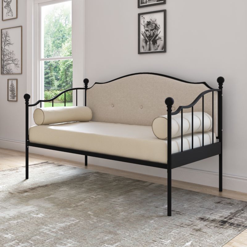 Photo 1 of DG Casa Thompson Metal Button Tufted Upholstered Platform Daybed Bed Frame, Twin Size in Black & Beige DAY BED PARTS ONLY
