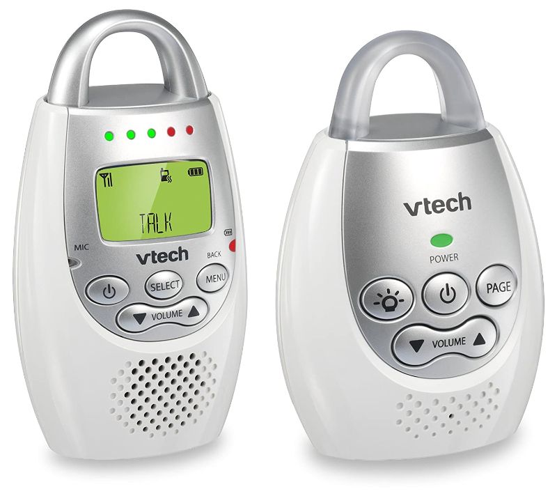 Photo 1 of VTech DM221 Audio Baby Monitor with up to 1,000 ft of Range, Vibrating Sound-Alert, Talk Back Intercom & Night Light Loop, White/Silver
