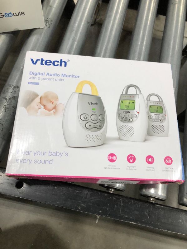 Photo 2 of VTech DM221 Audio Baby Monitor with up to 1,000 ft of Range, Vibrating Sound-Alert, Talk Back Intercom & Night Light Loop, White/Silver
