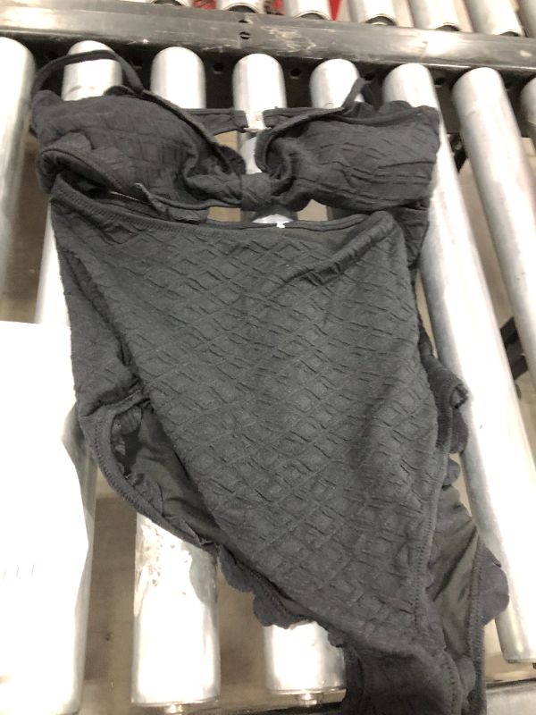 Photo 1 of Black Knotted Scalloped One Piece Swimsuit
