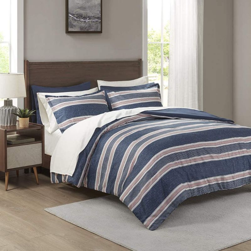 Photo 1 of Comfort Spaces Bed in A Bag Comforter Set - College Dorm Room Essentials, Complete Dormitory Bedroom Pack And Sheet with 2 Side Pockets, Queen, Wallace Navy/Red 9 Piece
