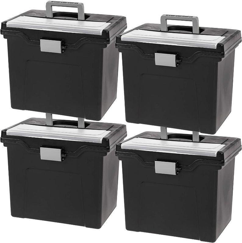 Photo 1 of IRIS USA, Inc. HFB-24E-TOP Portable Letter Size File Box with Organizer Lid, 4 Pack, Black, Large, Model:586450
