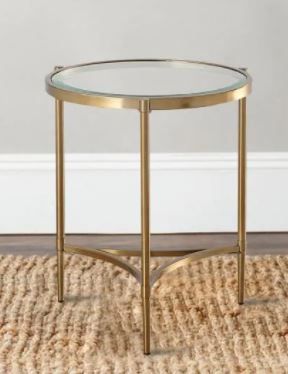 Photo 1 of Glass Gold Round Coffee Table with 3 legs