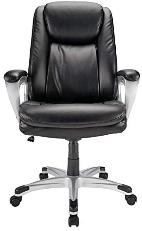 Photo 1 of Realspace® Tresswell Bonded Leather High-Back Chair, Black/Silver
