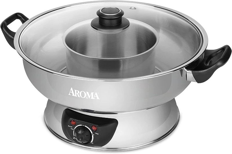 Photo 1 of Aroma Stainless Steel Hot Pot, Silver (ASP-600), 5 quart
